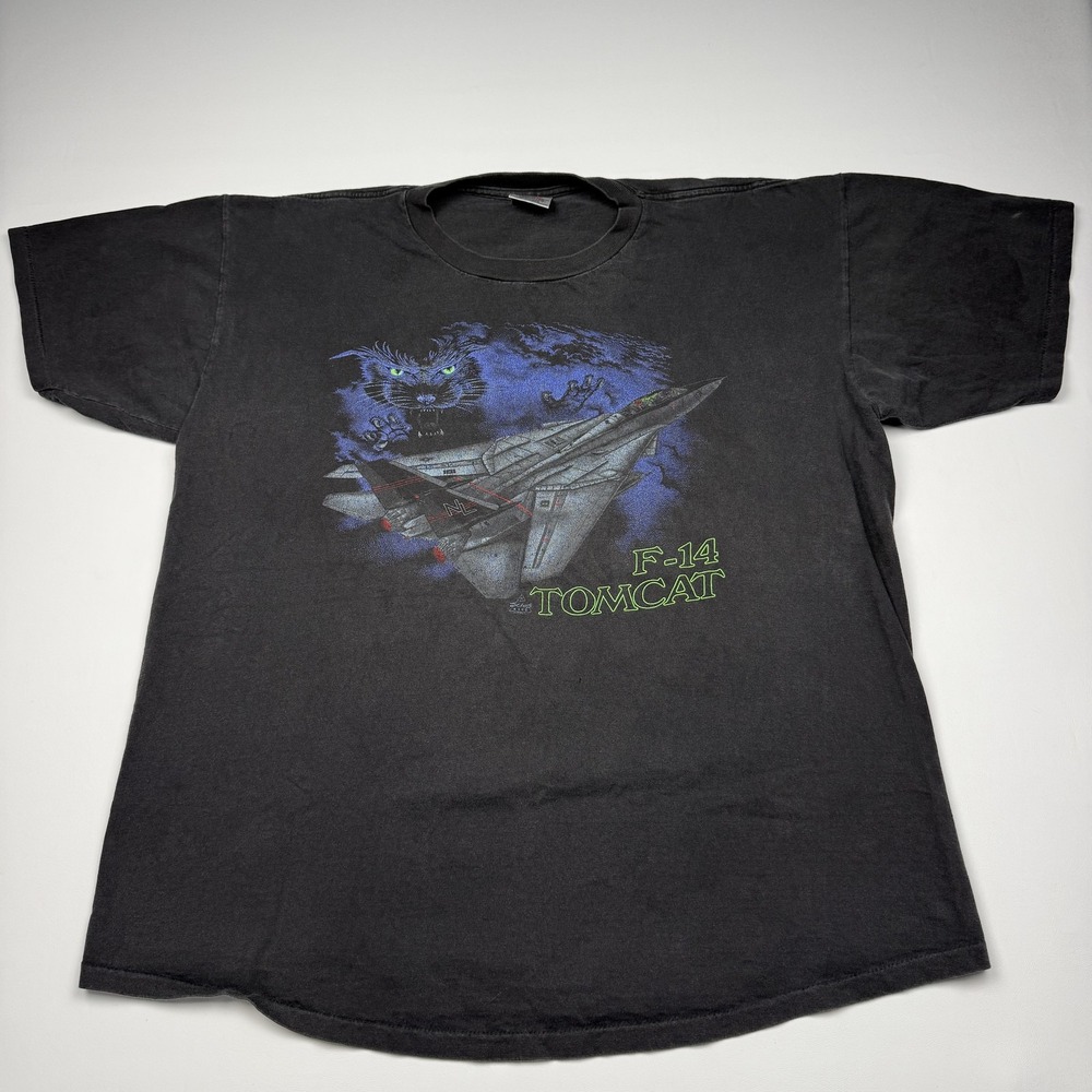 Vintage F-14 Tomcat Shirt Mens XL Black Oneita Power-T Jet Graphic Tee 90s
